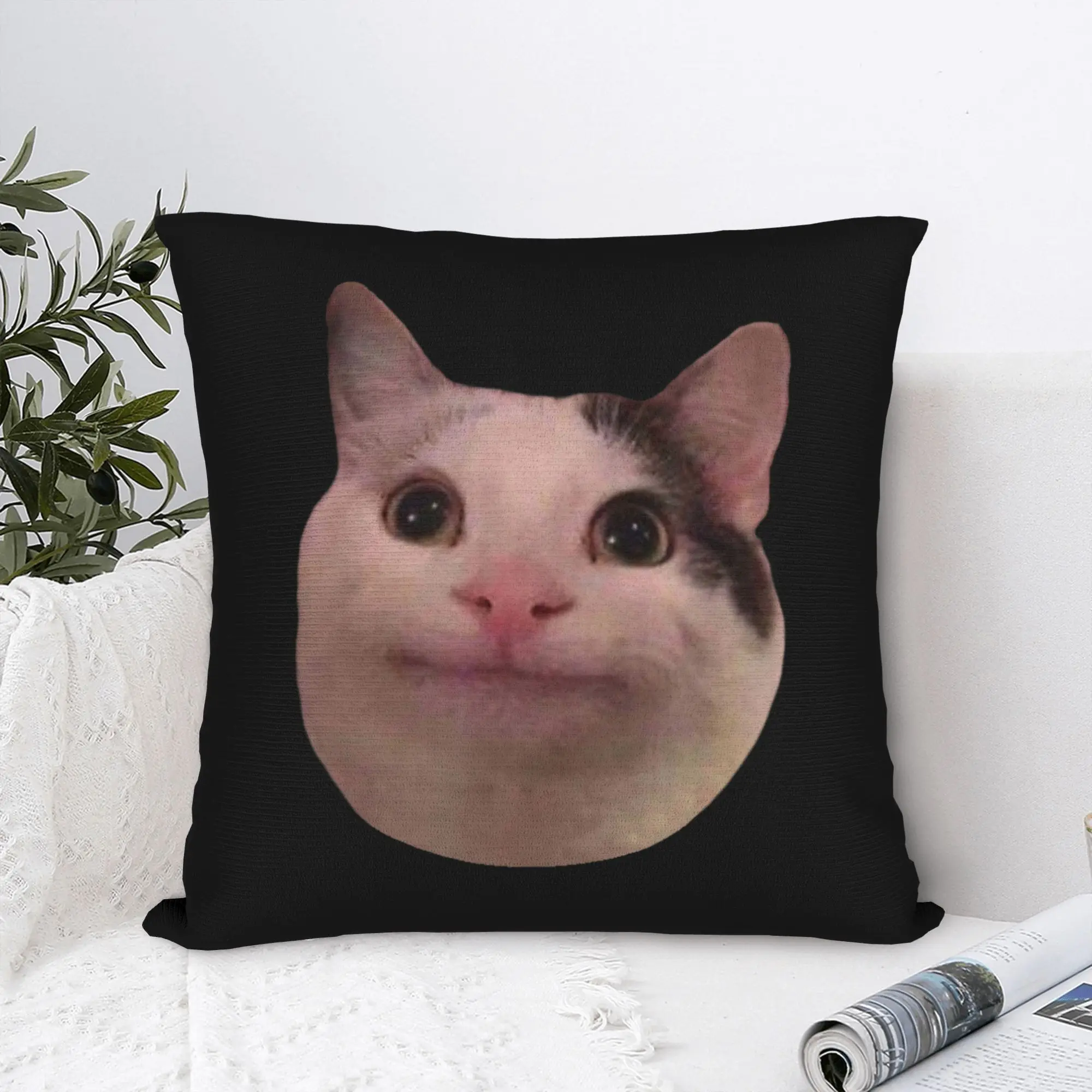 Smiling Beluga Cat Meme Pillowcase Printed Cushion Cover Decoration Internet Viral Joke Throw Pillow Case Cover Home Zippered