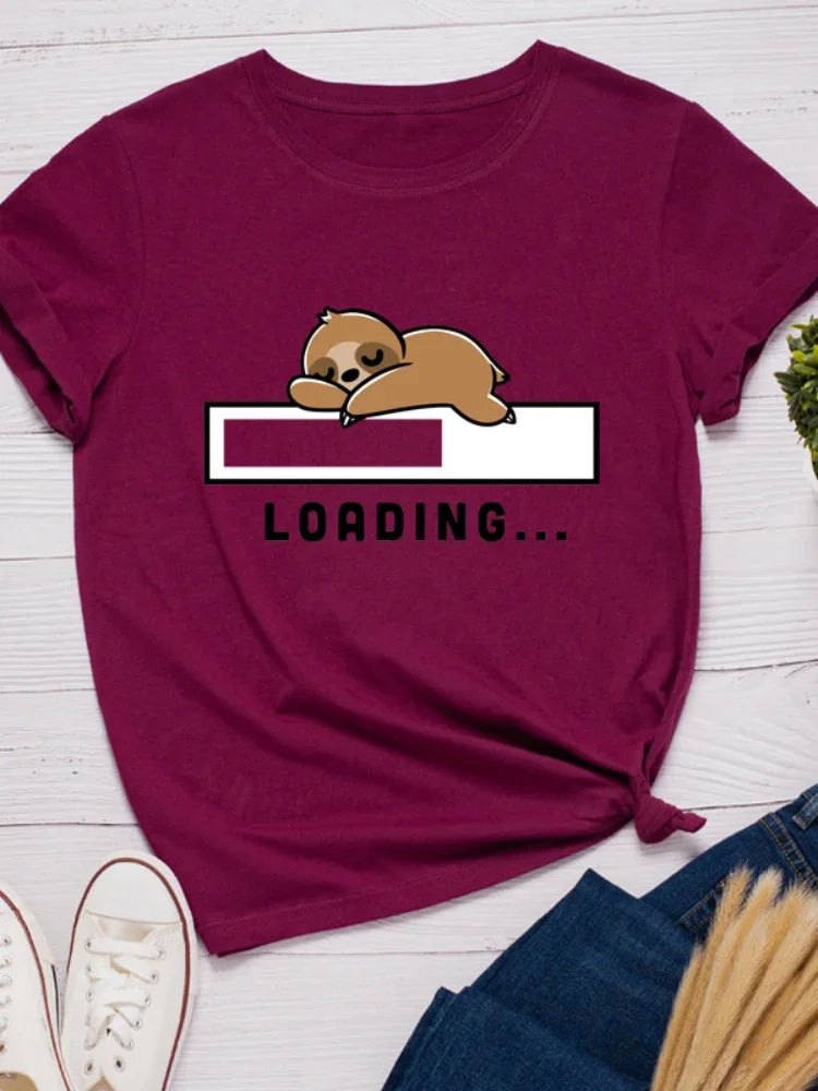 

Women Plus Size T Shirt Loading Sloth Print Women T Shirt Short Sleeve O Neck Loose Women Tshirt Ladies Tee Shirt Tops Clothes