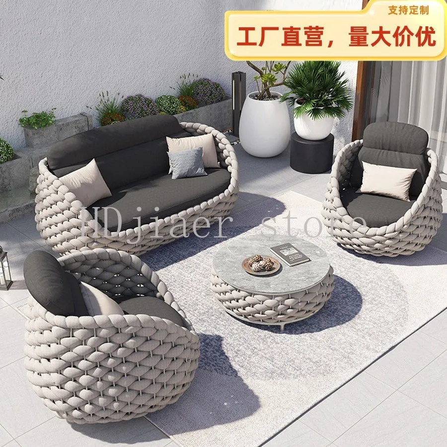 

Outdoor sofa special single balcony coffee table rattan furniture combination waterproof sunscreen garden Nordic leisure