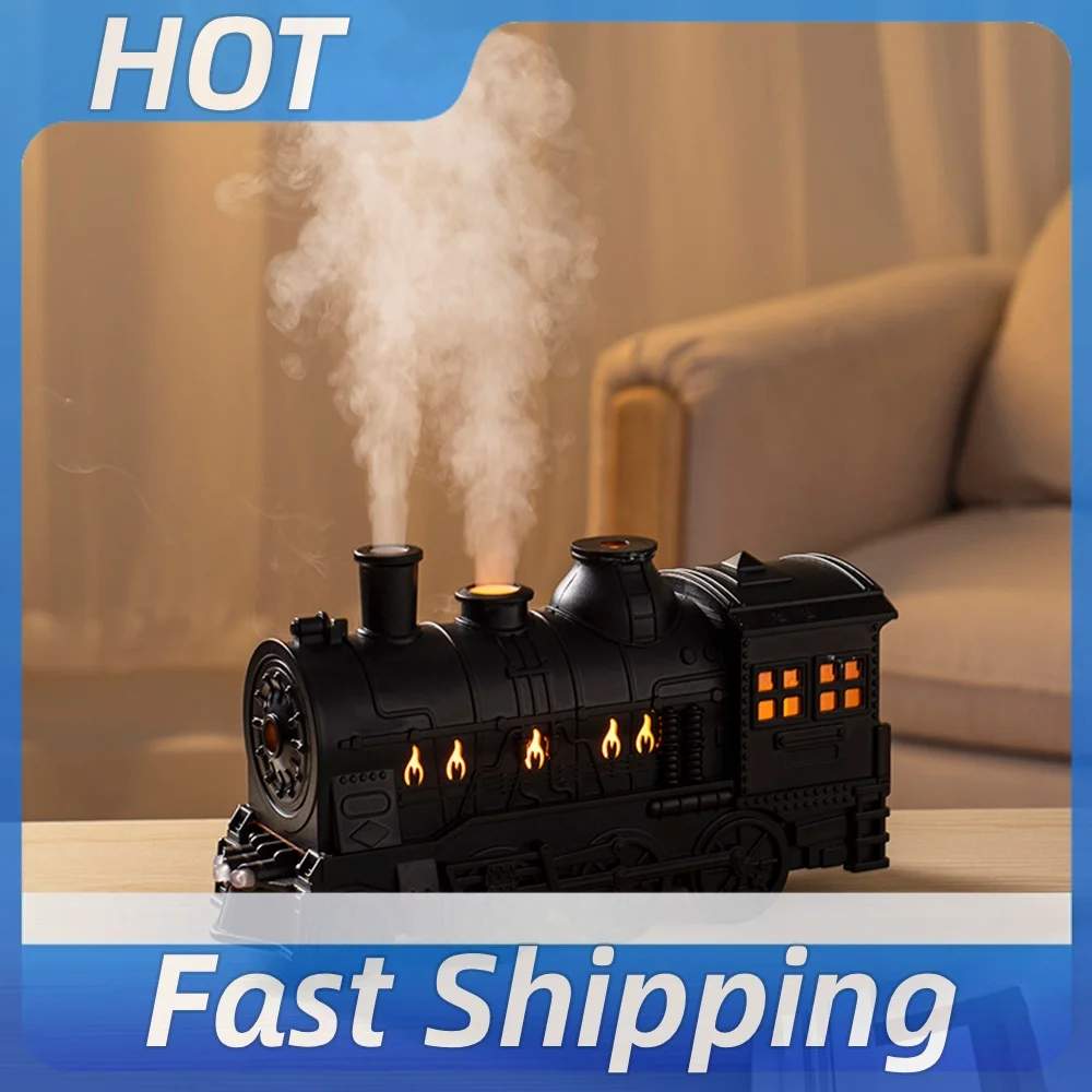 Retro Train Essential Oil Aroma Diffuser 300ml USB Humidifier Dual LED 2H 8H Timer Setting