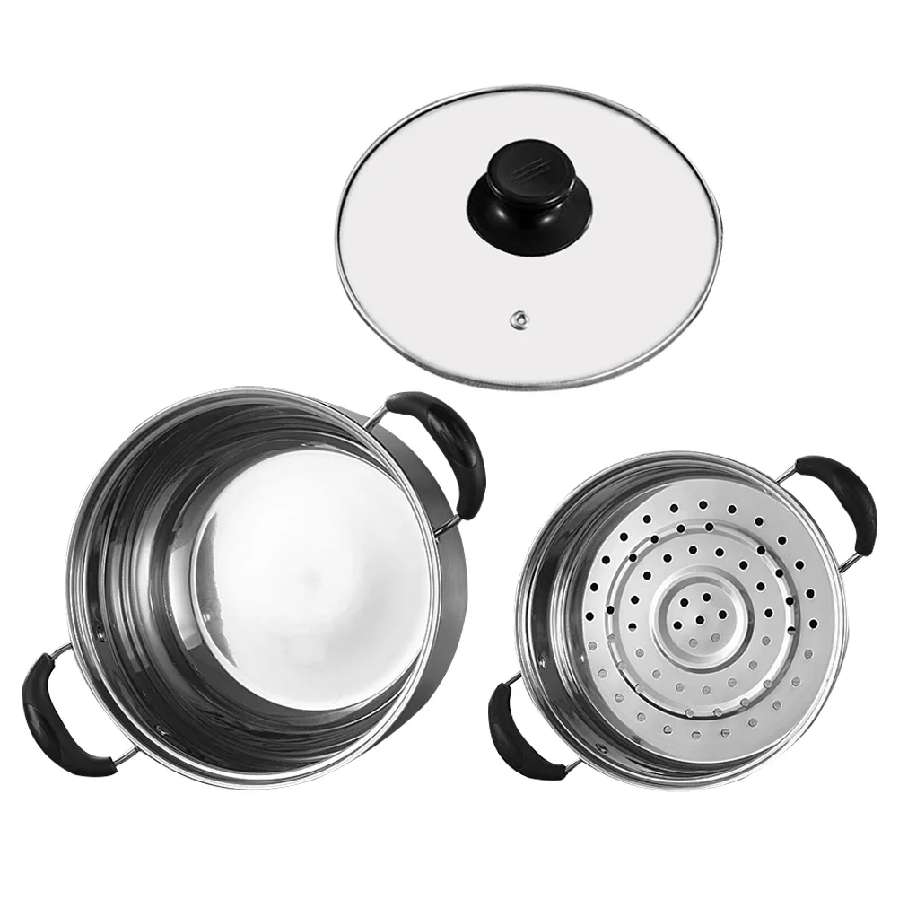 

1Set Stainless Steel Soup Pot Smooth Interior Easy Clean for Hot Pot Noodles Soup Kitchen Cooking Steamer Basket Practical