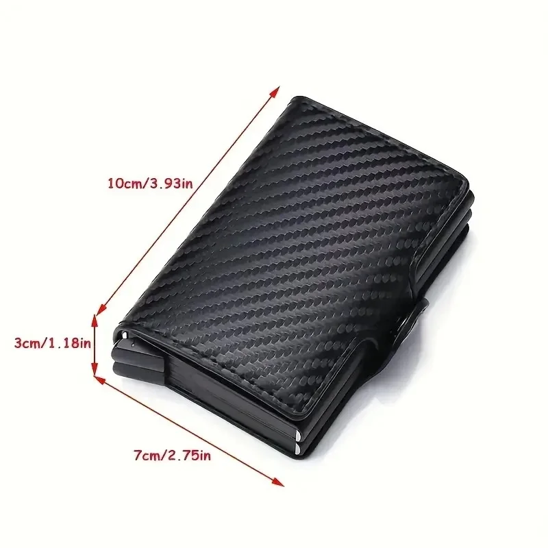 RFID Aluminium Doppel deck Schnalle Männer Karten halter kleine Karte Brieftaschen Kohle faser Leder schlanke Mini Brieftasche Qualität männliche Geldbörsen – Detail 6