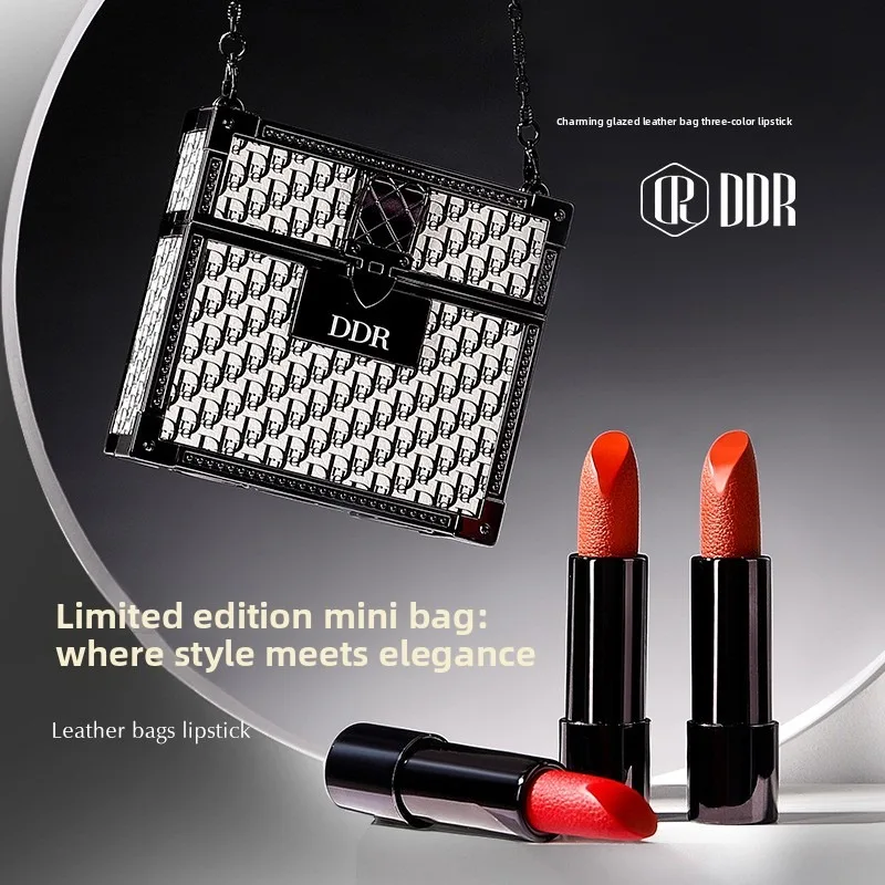 DDR Enchanting Chain Mini bolso de cuero lápiz labial suave mate juego de lápiz labial con espejo ligero y suave juego de 3 piezas