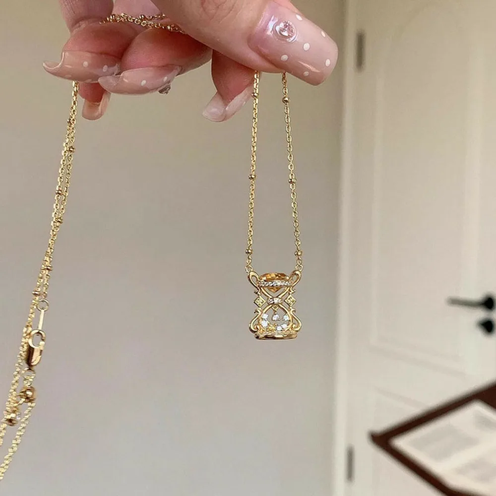 الإبداعية الفاخرة 925 فضة البطانة الزركون الذهب اللون جوفاء التدريجي الوقت الساعة الرملية قلادة قلادة للنساء مجوهرات هدية