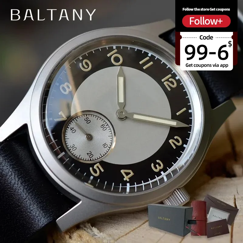 Baltany Tuxedo Retro Watch S2027 Quartz 36mm Sub Second Mini 1960s Popular Dress  Stainless Steel Lumin Leather Strap Watches