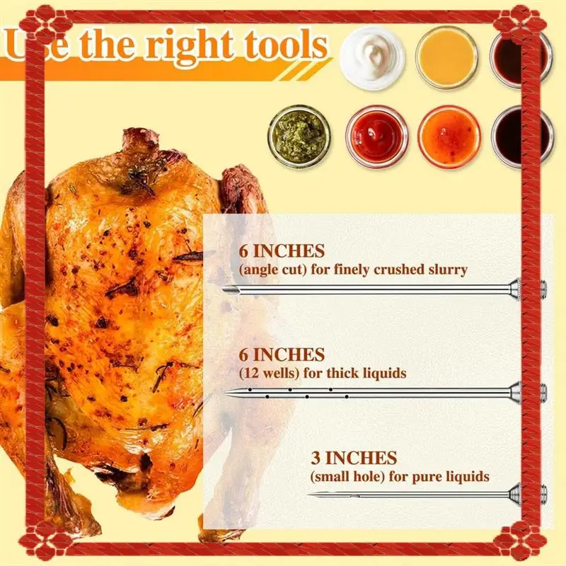 

24-Hour Delivery Meat Injector Syringe Kit In 304-Stainless Steel Includes 3 Marinade Needles For BBQ Grill Smoker, Turkey, Beef