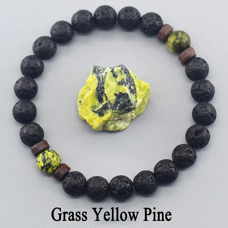 Black Volvanic Beads Bracelet Men Women Natural Yellow Grass Turquoises Bangle Women Yoga Meditation Healing Energy Jewelry Gift