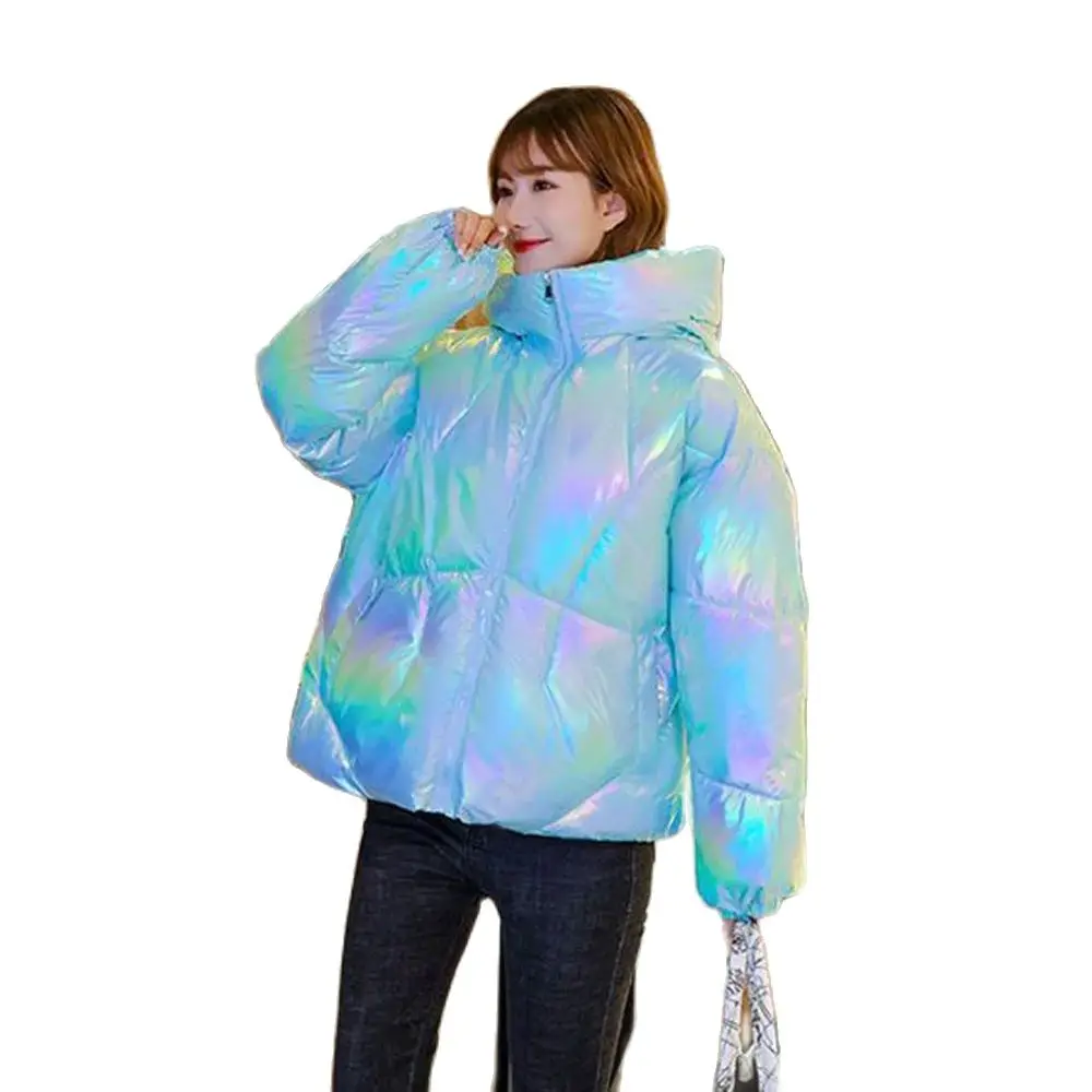 

Colorful Down Cotton-padded Temperament Coat Female Winter Warm Hooded New Fashion Loose Cotton-padded Clothes Bread Clothing .