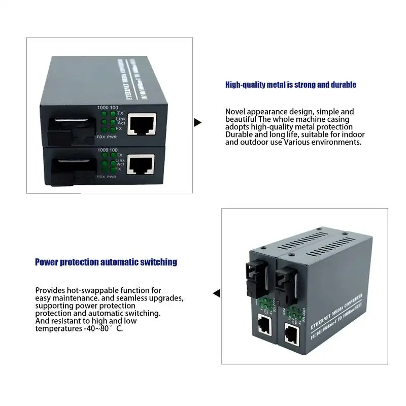 Konverter Media Fiber Ethernet Gigabit, cepat Ethernet kecepatan Mode tunggal konverter Media serat modul transreceiver LC