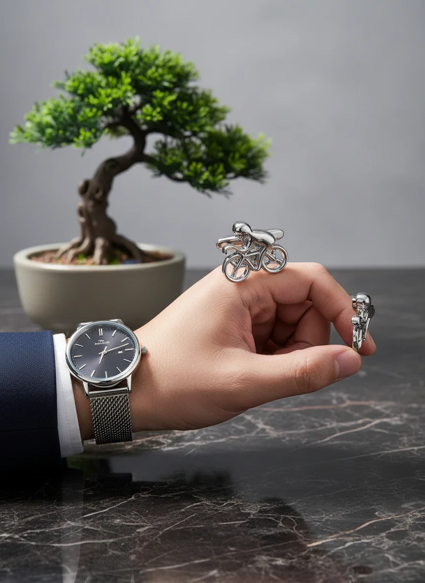 4 Style Vehicle Theme Cufflinks Navy Blue Bicycle 3D Cycling Rider Tractor & Motorcycle Shaped Cuff Studs for Men Formal Outfits