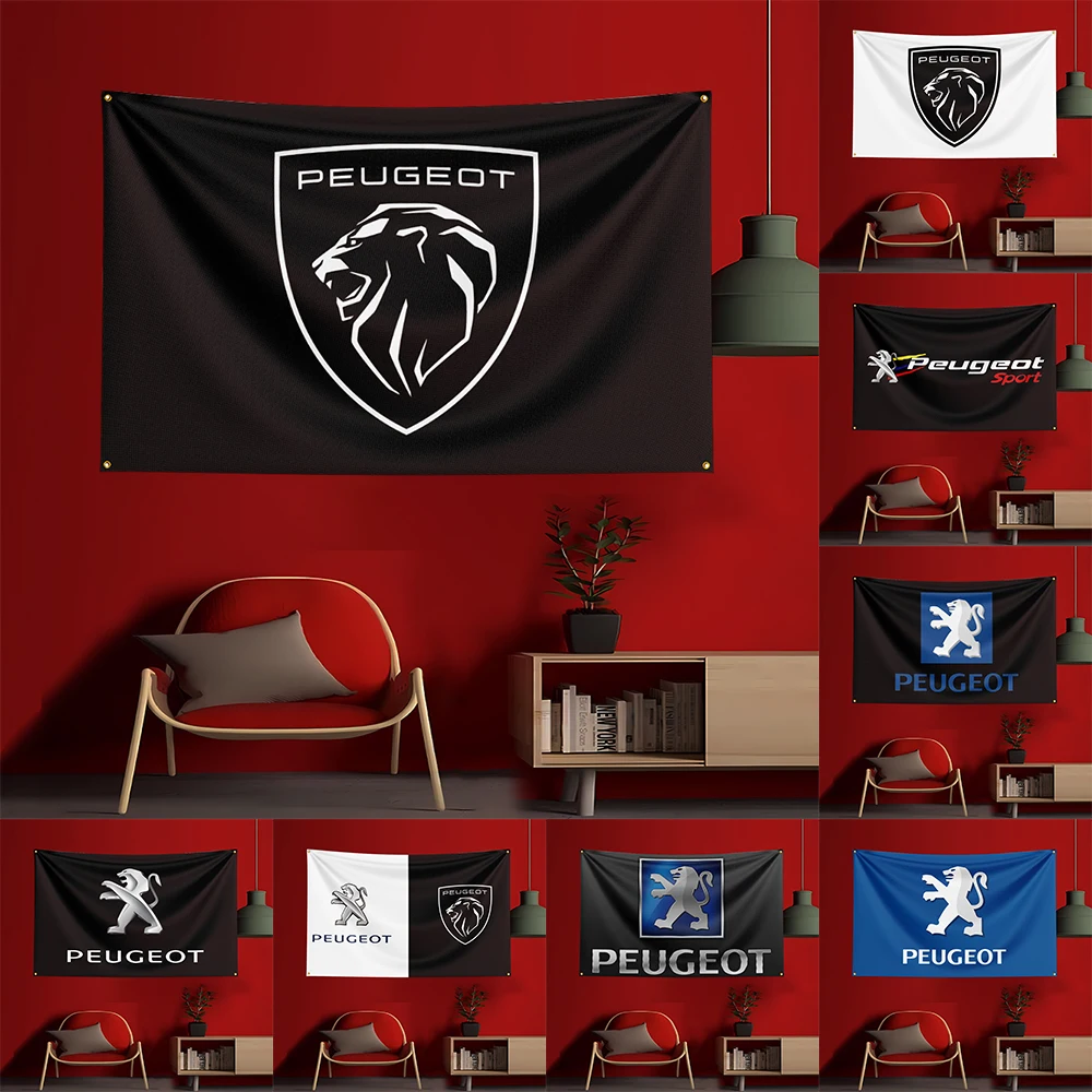 Drapeau de jeu T-PeugeotS 3x5 pieds, drapeau de fête imprimé en Polyester pour décoration de salle de Garage