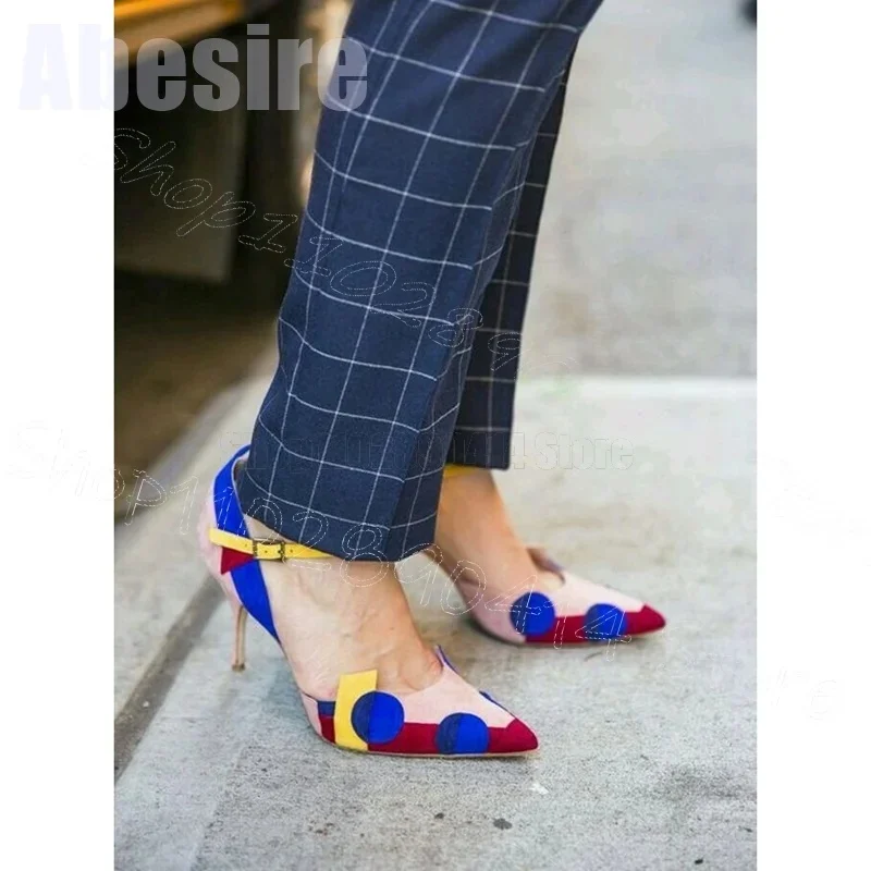 Colorful Geometric Print Pointed Toe Pumps Ankle Buckle Strap Women Shoes Thin High Heels Party Dating 2026 Zapatos Para Mujere