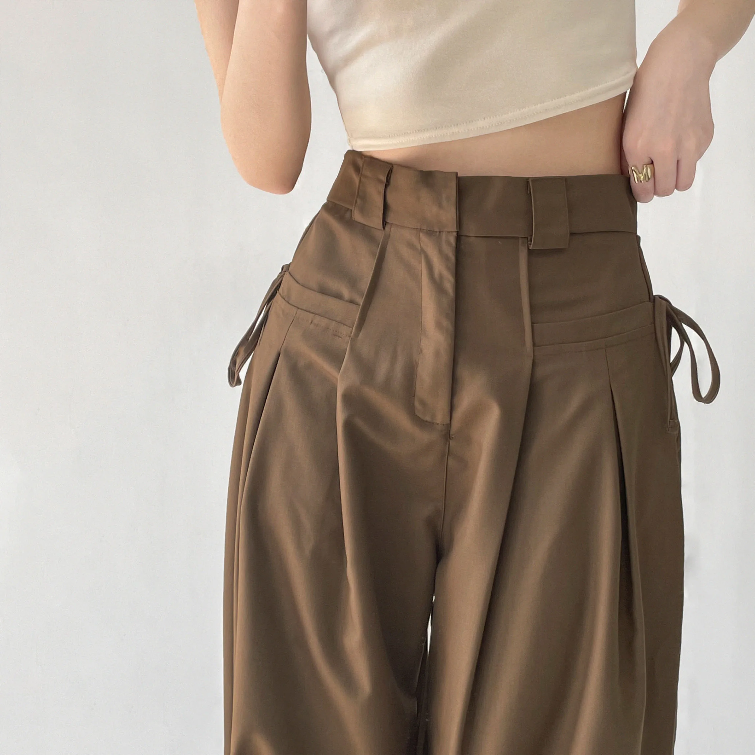 High Waist Wide Leg Pants Women's Casual Loose Fit Suit Pants Draping Style Slimming Straight Cut Trousers for Autumn