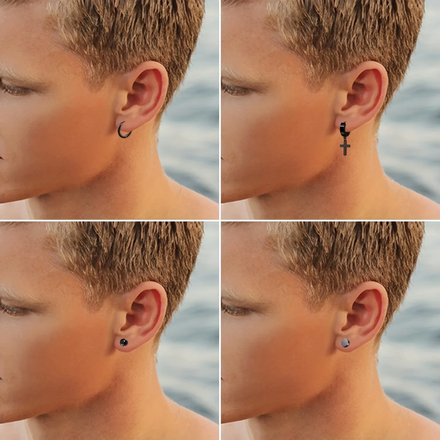 1-15pairs Earrings Set For Men Stainless Steel Stud Earrings Cross Dangle Hoop Earrings Set Fashion Ear Piercing Jewelry