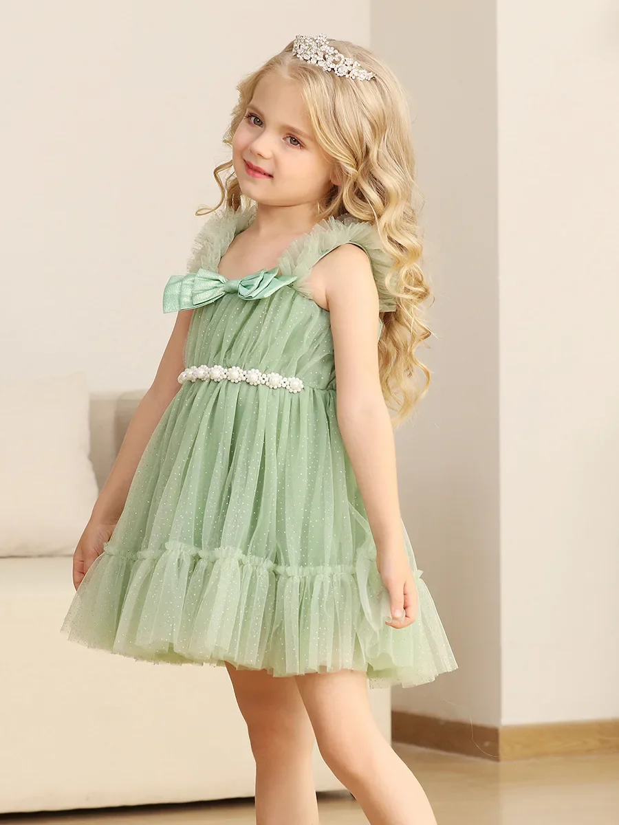 2025 Baby Dress For Girl Sleeveless Sling Dresses Pleated Ball Gown Sweet Girl Children Birthday Party Cost Girls Dress