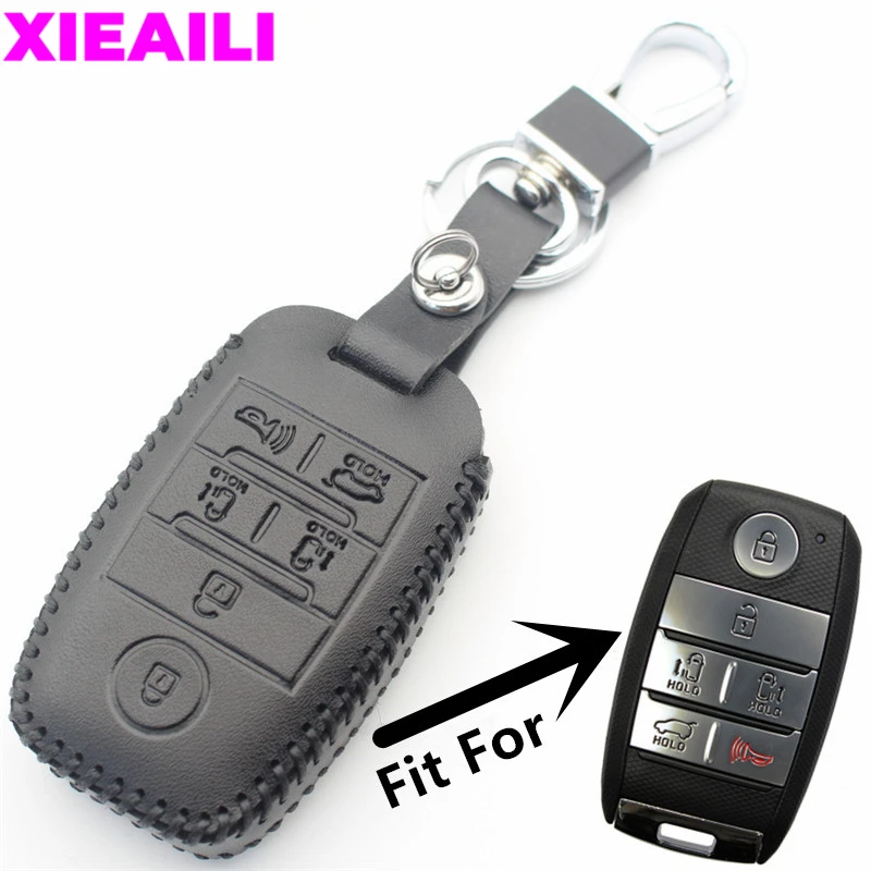 XIEAILI Funda de cuero genuino para llaves de 6 botones para Kia Sedona Grand Carnival Sorento Snugly Doule Carnival