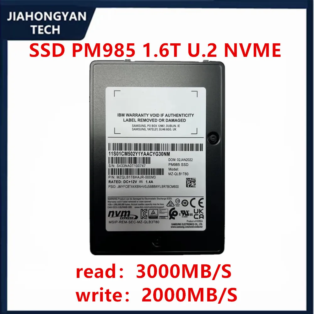 Originale per Samsung PM985 1.6T U2 PCIE NVME Server Solid State Drive SSD per IBM Nuovo di zecca