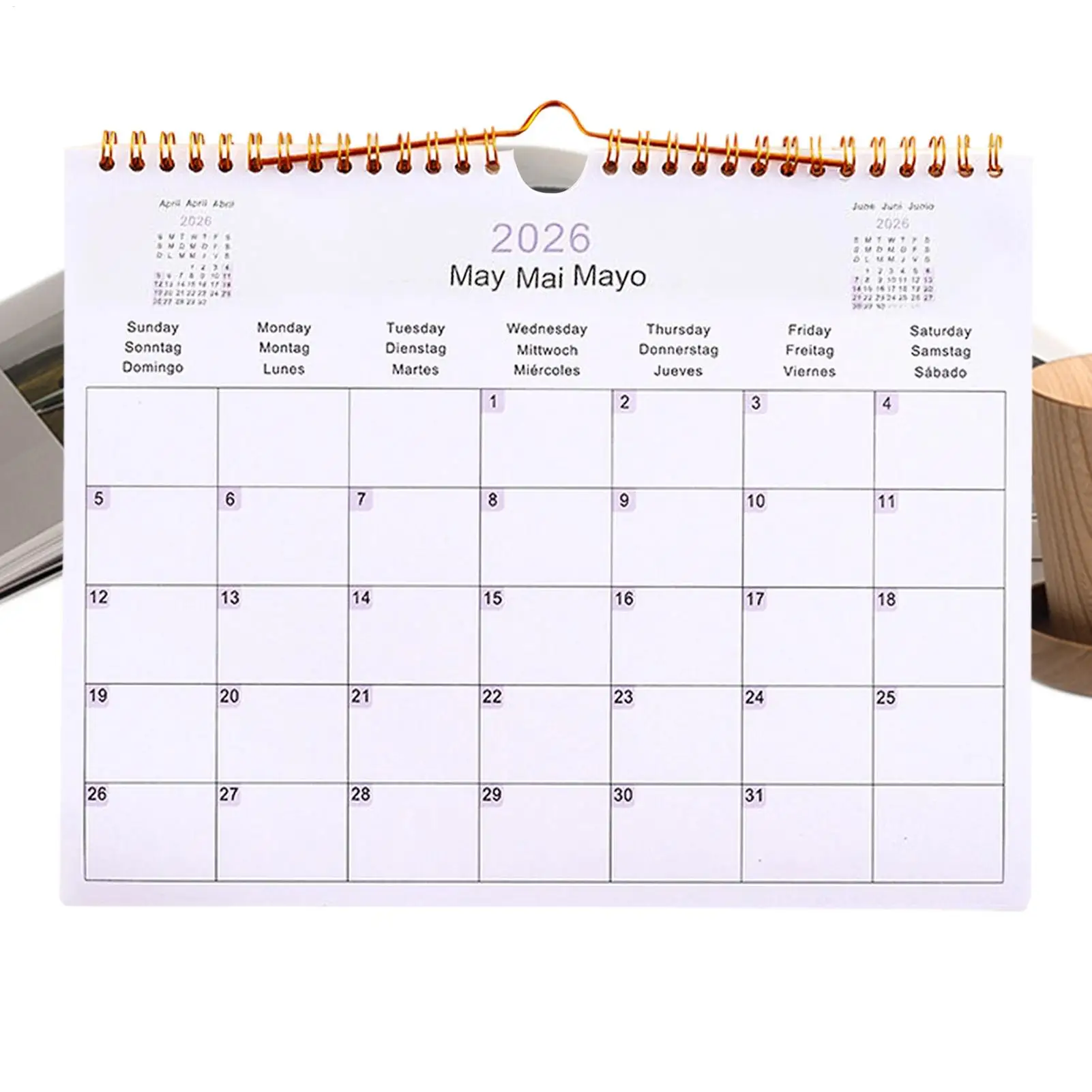 تقويم جداري متعدد اللغات، تقويم ملف إنجليزي ألماني إسباني، 12 شهرًا، مخطط ديكور حديث من الورق المقوى الأبيض لغرفة النوم