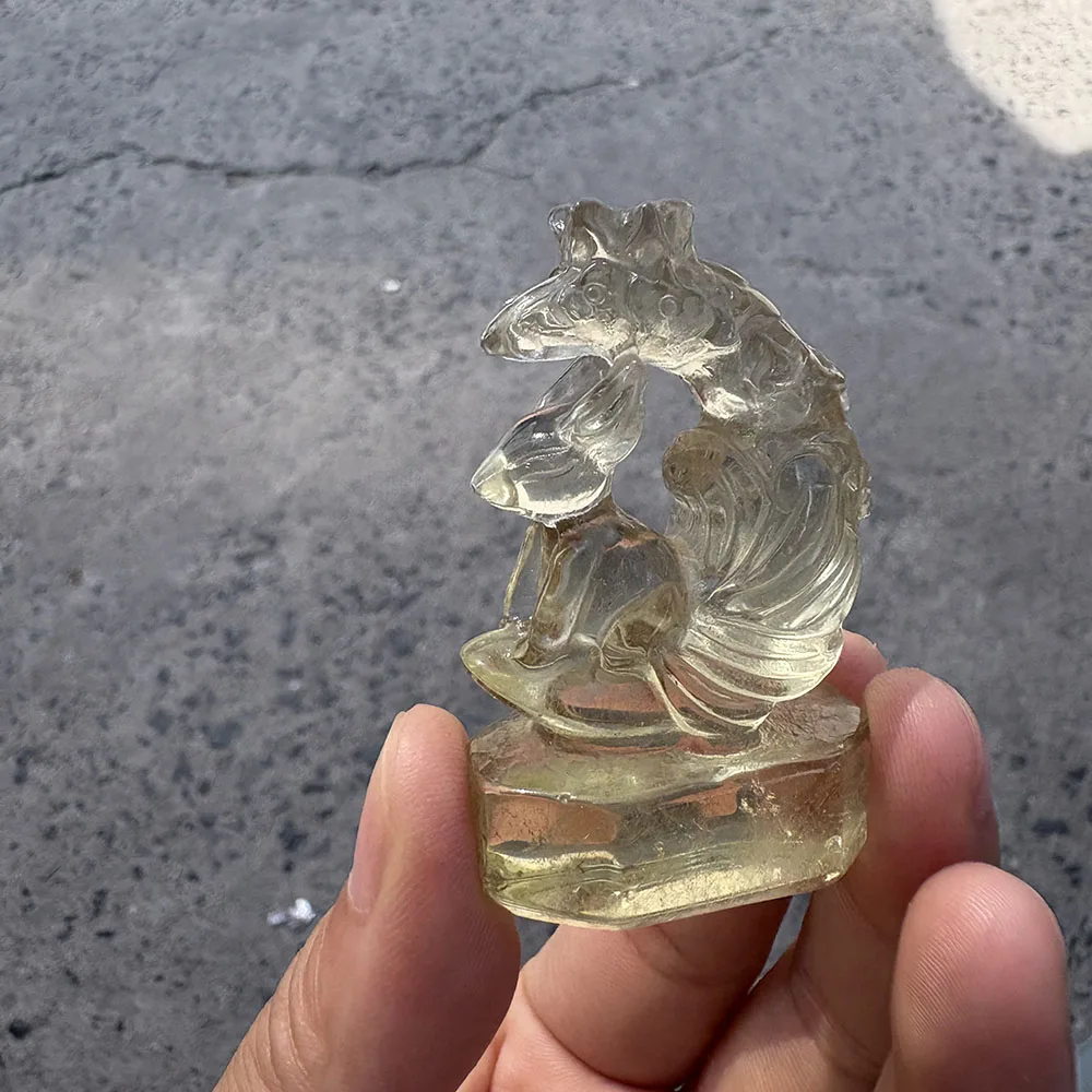 Custom Handcrafted Natural Citrine Nine-Tailed Fox Figurine - Gemstone Animal Statue Tabletop Decor for Healing