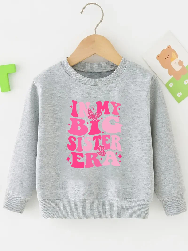 INMYBIGSISTER ERA Printed children's hoodie, casual long sleeved top, spring and autumn clothes for boys and girls