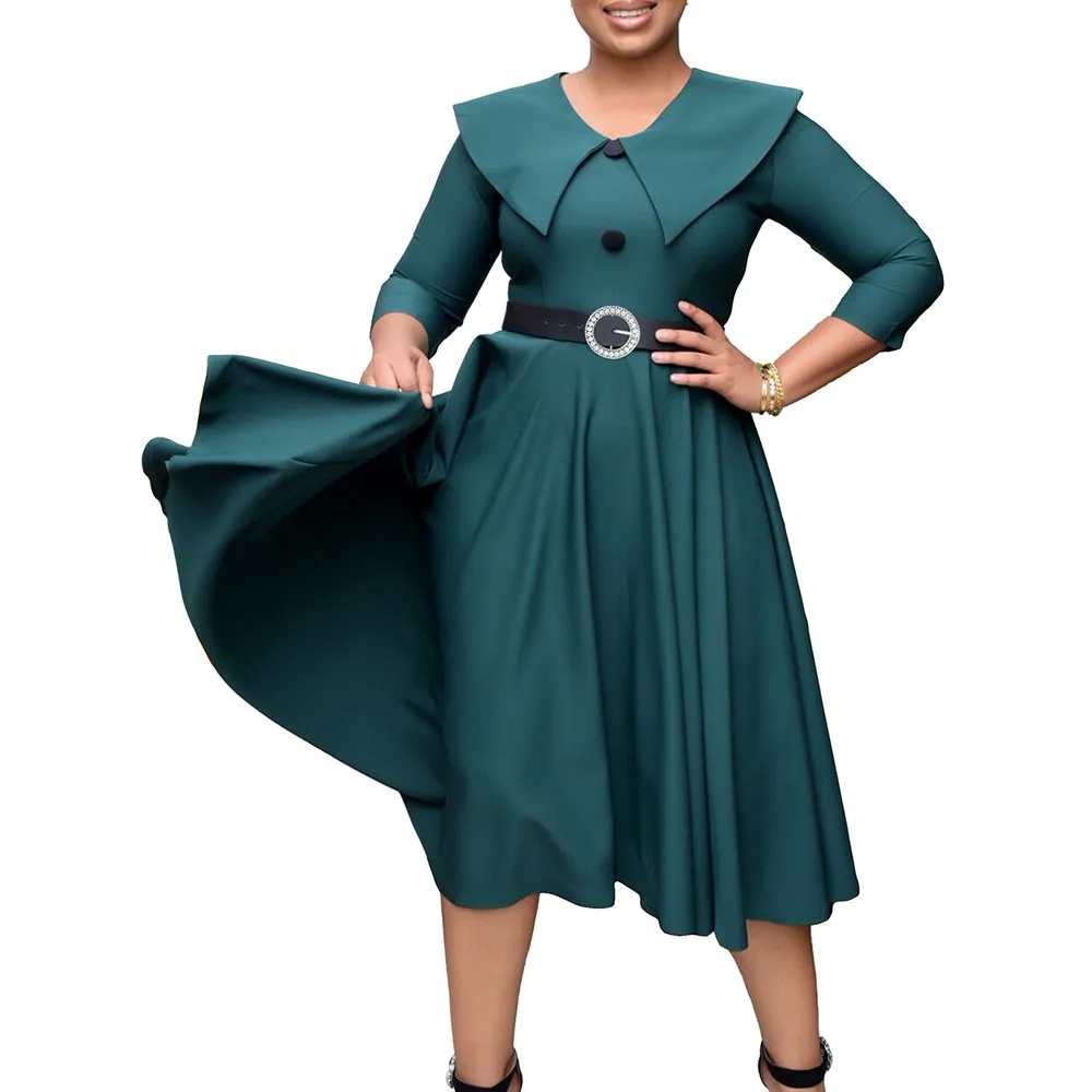 

Cross-border Spring And Summer New Solid Color European And American Temperament Elegant Fashion Aline Skirt Female African Dres