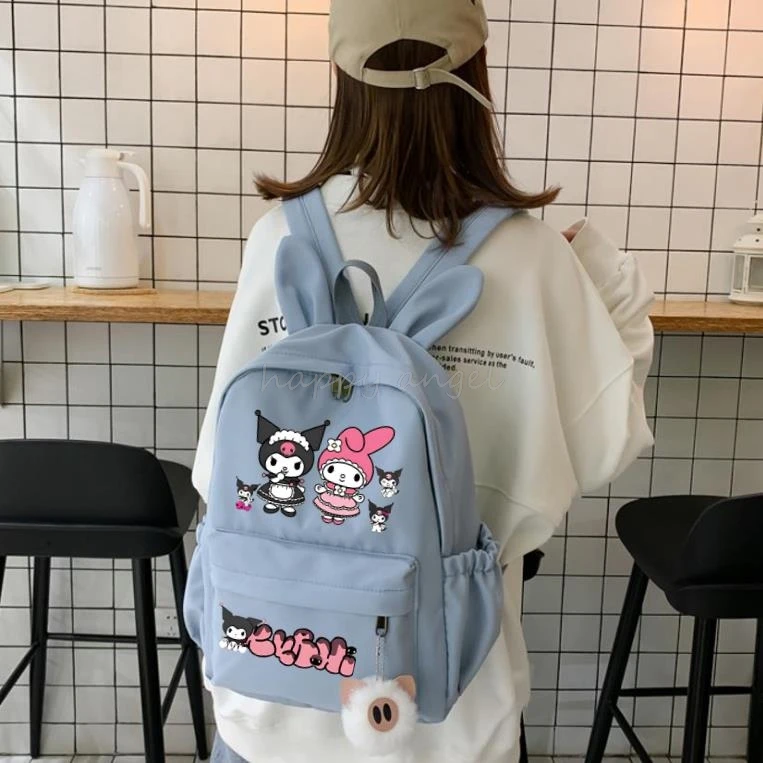 Lovely Kuromi Melody Backpack for Girls Boys Student Teenager Rucksack Women Casual School Bags Travel Rabbit Ears Mochila Gift