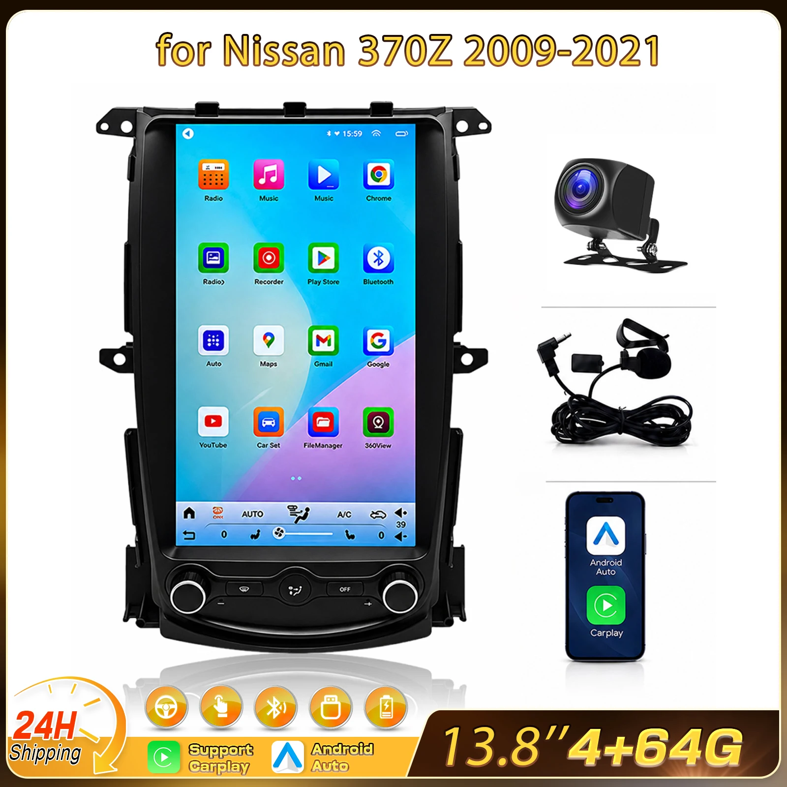 13.8 inch Car Stereo for Nissan 370Z 2009-2021 4+64G Car Player with CarPlay Android Auto 5G WiFi Bluetooth DSP FM/RDS Radio SWC