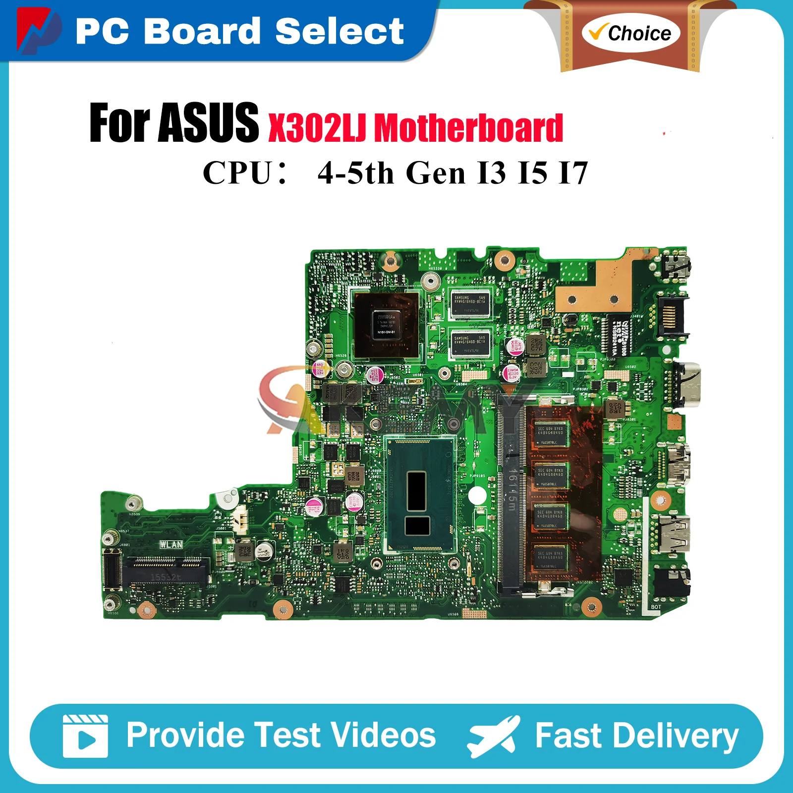 

X302LJ Laptop Motherboard For ASUS VivoBook X302LJ X302L Notebook Mainboard With I3 I5 I7 CPU 100% tests OK fast shipping stk