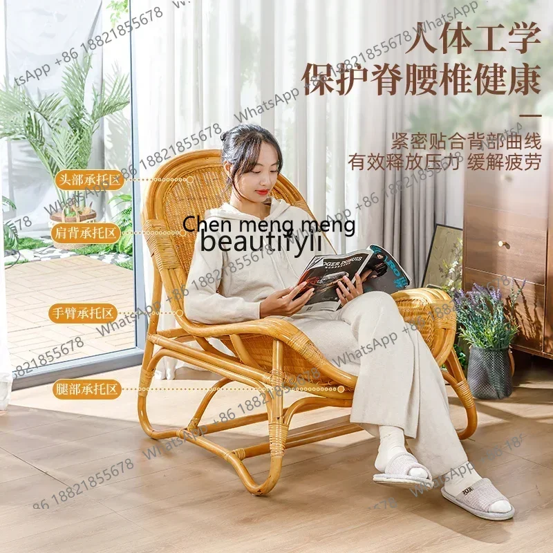 32Natural rattan recliner balcony casual tea table and chair combination household elderly lunch break sofa back chair32