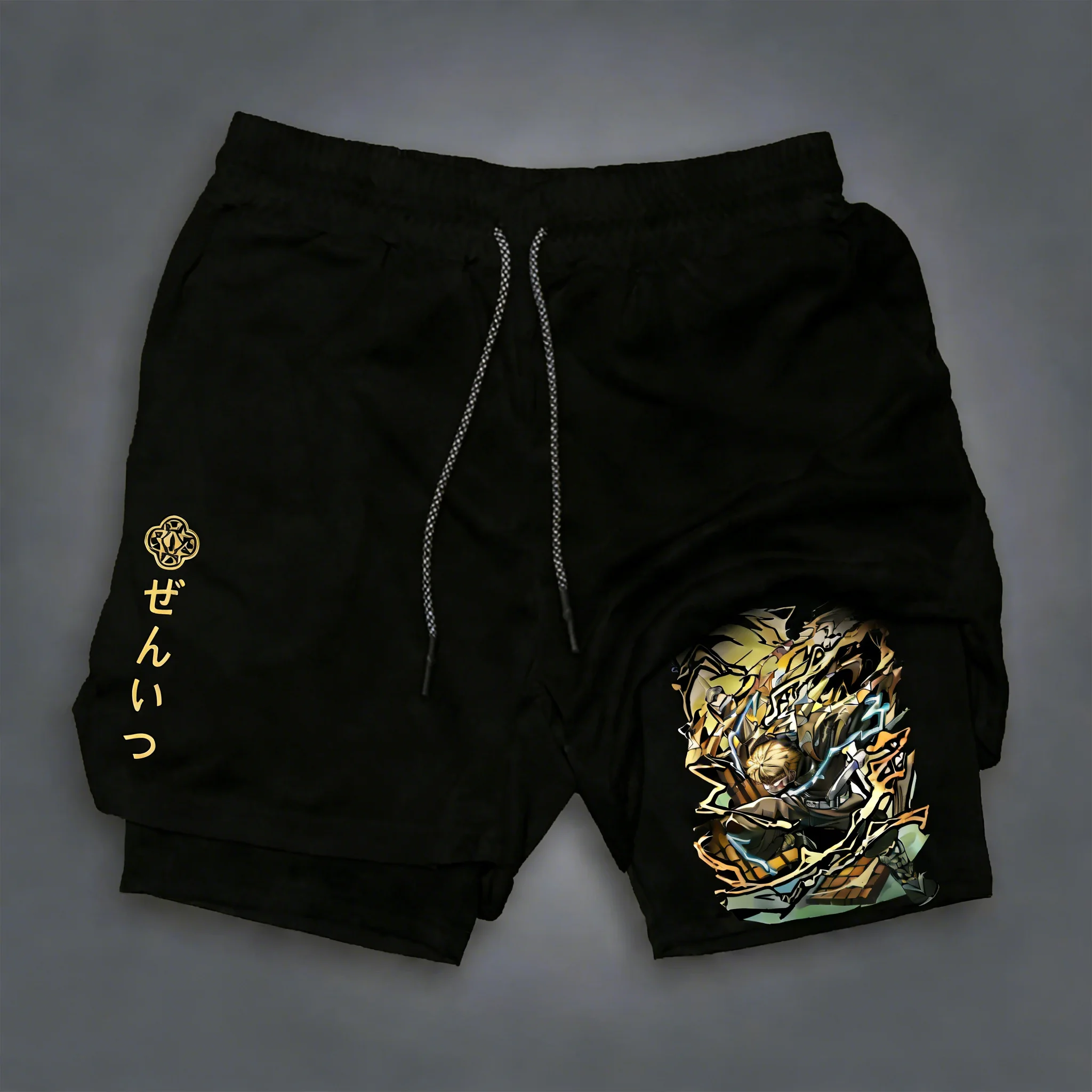 

Новые мужские спортивные шорты 2-в-1 Demon Slayer Anime Agatsuma Zenitsu, летние, 2026 года, для бега, эластичные, комфортные