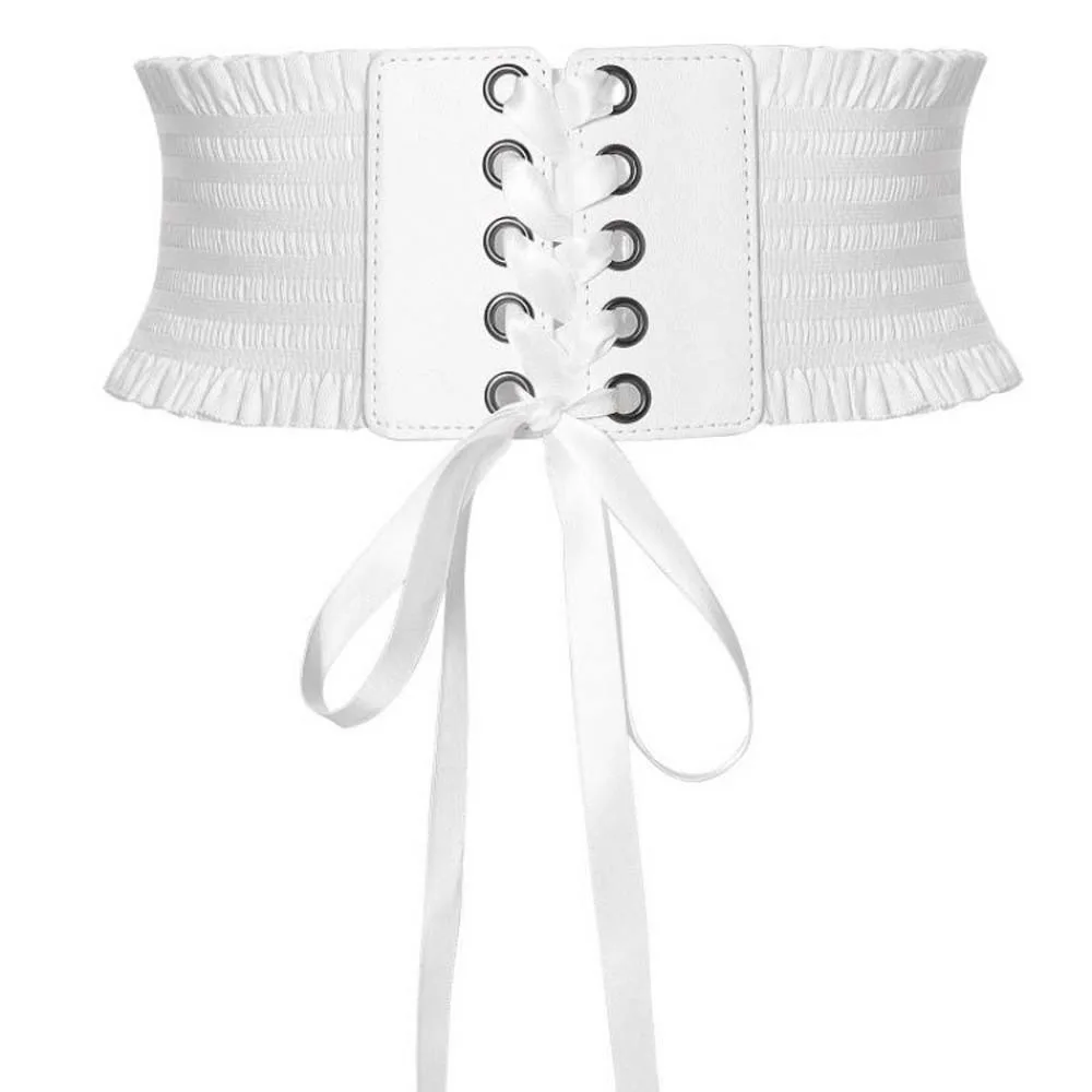 

Adjustable Elastic Pleated Cummerbunds Strap Rope Polyester Wide Corset Waistband Girdle Soft Elastic High Wide Belt Party