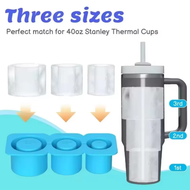 3-Grid Ice Mold For Stanley Cup Silicone Large Capacity Ice Grid Mold Easy Demolding Ice Making Mold Creative Household Ice Mold