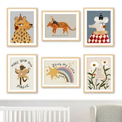 Leopard Rabbit Bear Tiger Mouse Rainbow Funny Wall Art Canvas Painting Nordic Posters And Prints Wall Pictures Kids Room Decor
