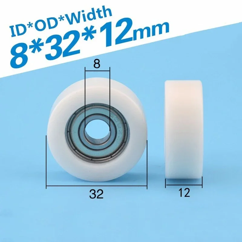 1pc 8*32*12mm Embedded 608zz Bearing, Wrapped Rubber, POM/ Nylon Bearing Pulley, Flat Roller Pulley Wheel