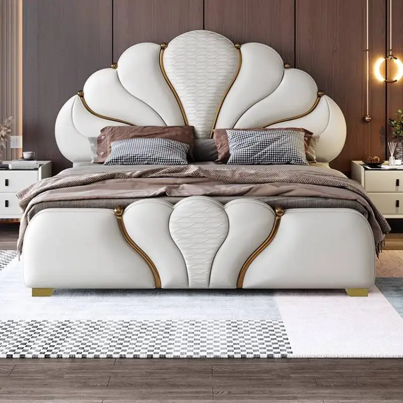 European Decoration Double Bed Minimalist Storage Accessories Luxury Double Bed Pliable Household Cama Twin Furniture For Home