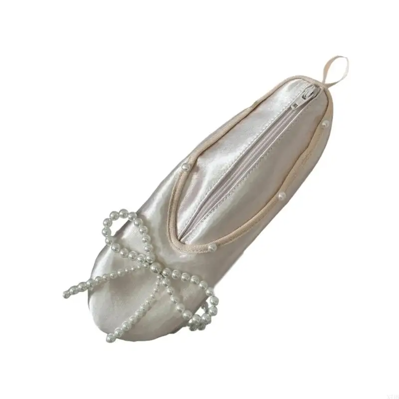 Spacious Dance Shoe Design Makeup Bag With Handcrafted Ribbon Tie