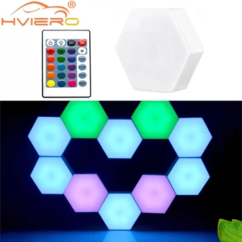 LED RGB 터치 센서 벌집 조명, 육각형 벽 감지 램프, 방 침실용 다채로운 리모컨 밤 장식, DC 5V