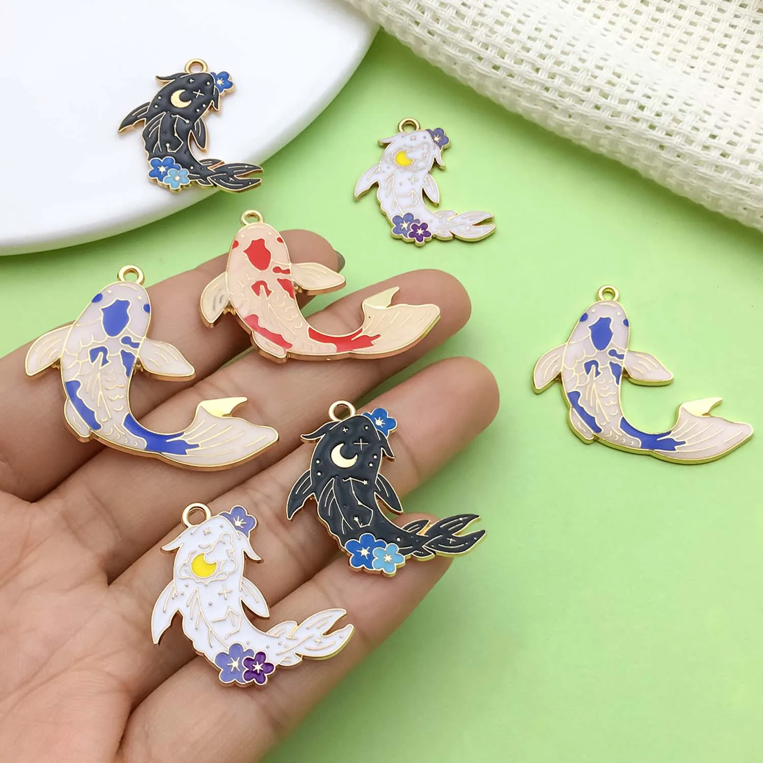 8/10pcs Enamel Lucky Koi Fish Design Charms Alloy Chinese Style Pendants for DIY Bracelet Necklace Jewelry Making Accessories