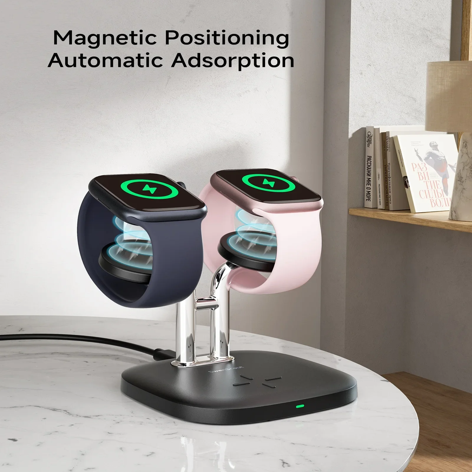 SwanScout 704A Dual Watch Charger Stand for Apple Watch Ultra 3 SE 2 11 10 9 8 7 6 Wireless Charging Dock for AirPods 4 Pro 3 2 - náhled 4