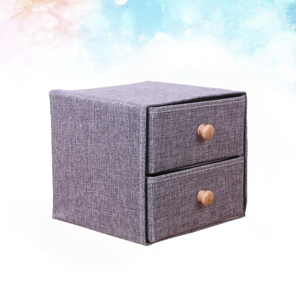 Cotton Linen Two Drawer Storage Box Cloth Classified Container Desktop Organizer for Home (Grey) Cotton Linen Storage Drawer