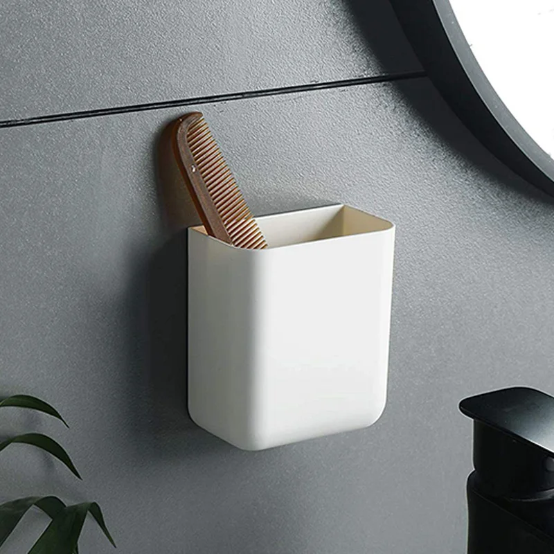 Soportes remotos para montaje en pared sin agujeros, caja de almacenamiento autoadhesiva, organizador de portalápices (paquete de 2)