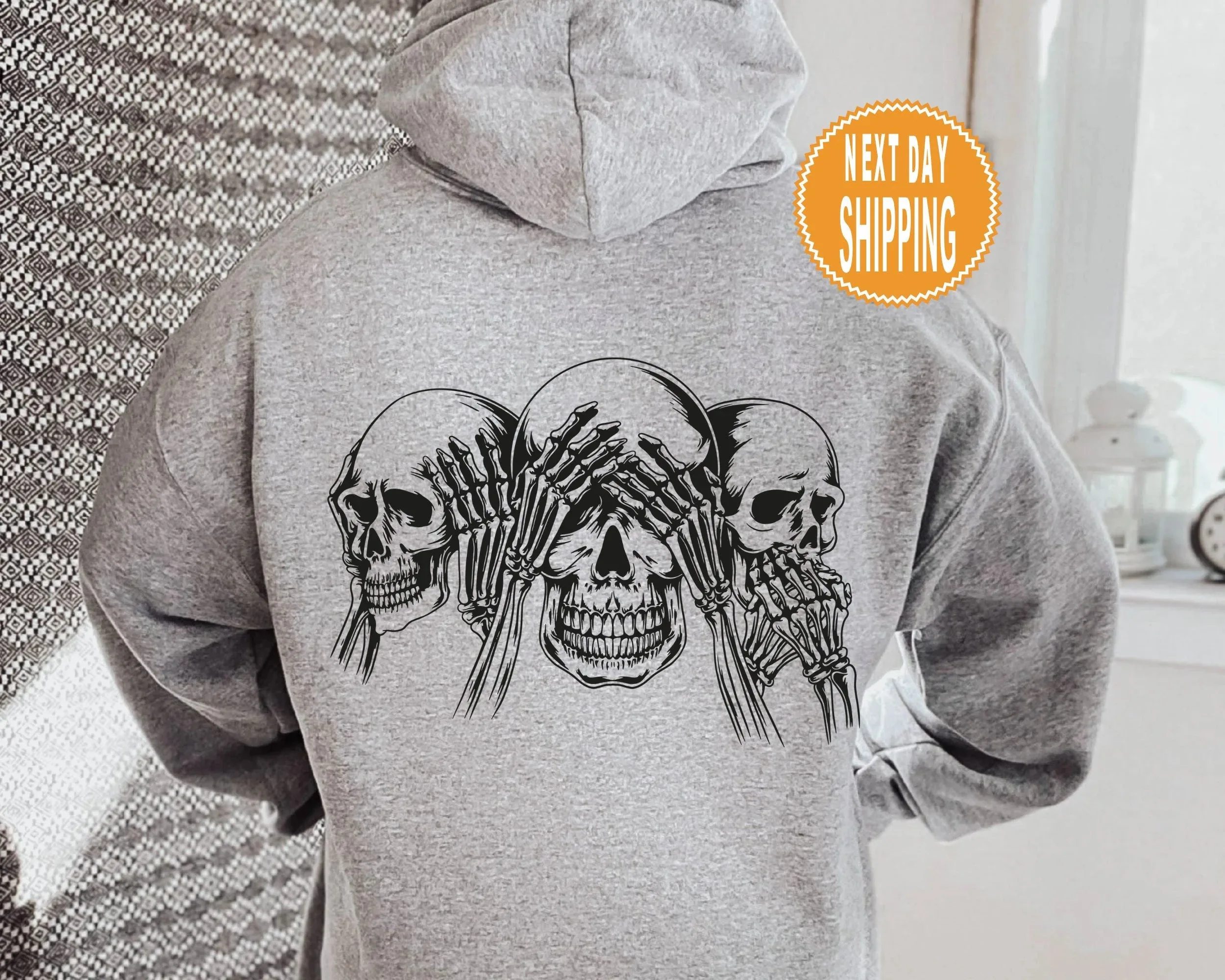 

Autumn and Winter "Three Wise Skulls" Gothic - Trendy Cotton Hoodie, Stylish Mysterious Sweatshirt
