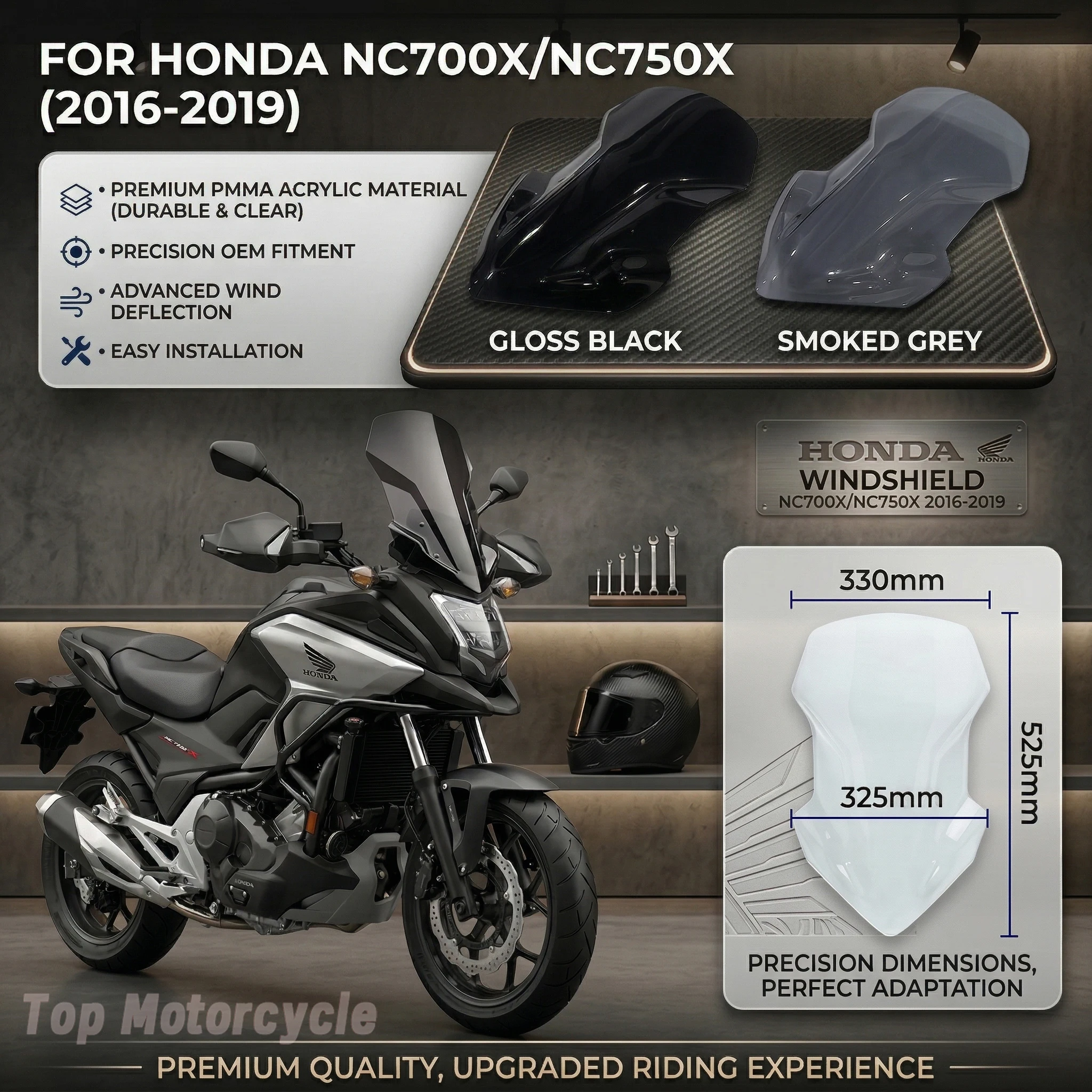 Motorcycle Sport Racing Windscreen Windshield Air Deflector Front Wind Glass Fit for Honda NC700X NC750X  2016-2019