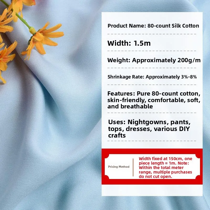 Artificial Cotton Silk Fabric Pure Color Summer Dress Sleepwear Home Clothes Material Head Cloth Silk Cotton Fabric