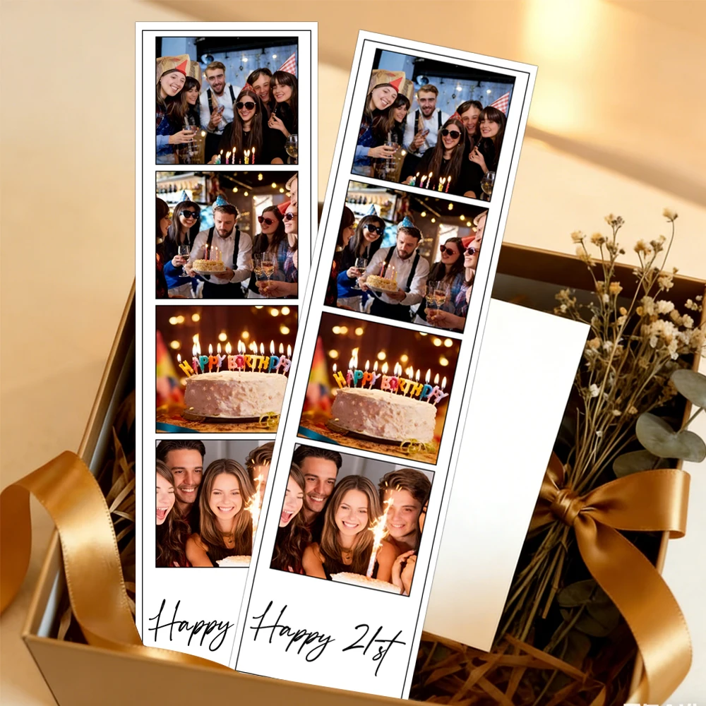 1/5/10 Stück personalisierte Fotodrucke für Fotoboxen, personalisierte Party-Dekorationskarten mit individuellem Text, hochladen Sie 4 Fotos pro Streifen, Partydekoration