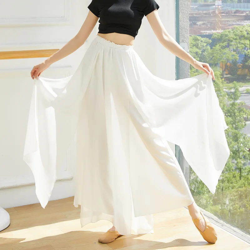 Women's Classical Dance Pants Chinese Folk Practice Dance Pants Elegant Adult Double-layer Mesh Splice Side Split Trousers