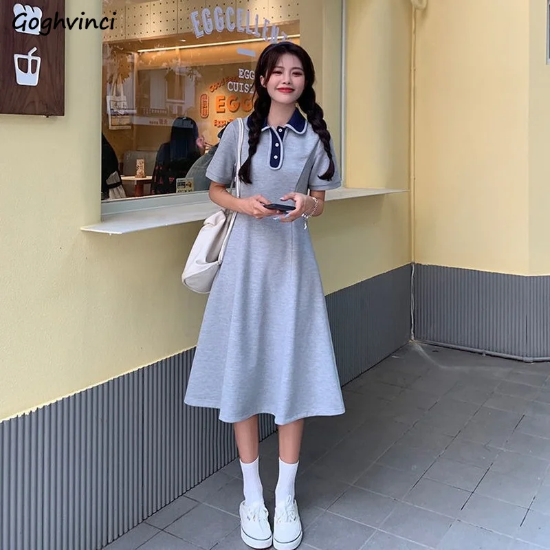 Short Sleeve Dress Women Patchwork Turn Down Collar Preppy Style Korean Version Sweet Leisure платье женское Elegant A-line New