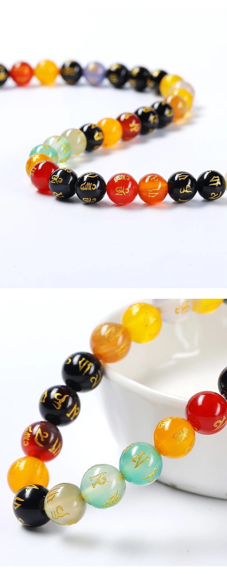 Synthetische Kristallperlen mit geschnitztem buddhistischem tibetischem Sechs-Wort-Mantra für die Schmuckherstellung, DIY-Armband- und Halskettenzubehör – Detail 6
