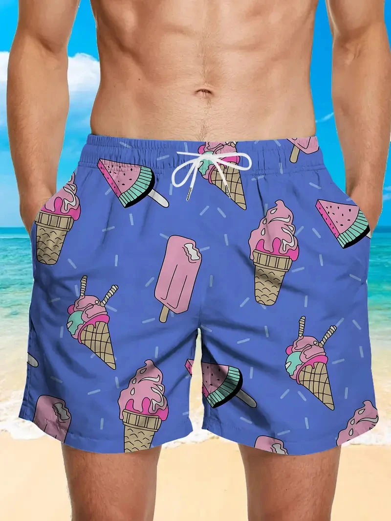 

2025 Harajuku Ice Cream Graphic с 3D принтом для мужчин и женщин, пляжные шорты, уличные гавайские шорты для праздника и вечеринки, быстросохнущие шорты для отпуска