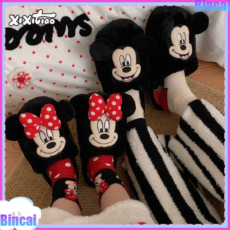 

Disney Mickey Minnie Cartoon Couple Slippers Winter Home Cotton Comfortable Lightweight Anti-Slip Warm Men And Women Slippers